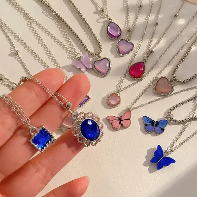 Colorful Butterfly Love Pearl Pendant Necklace Set (5 pcs)